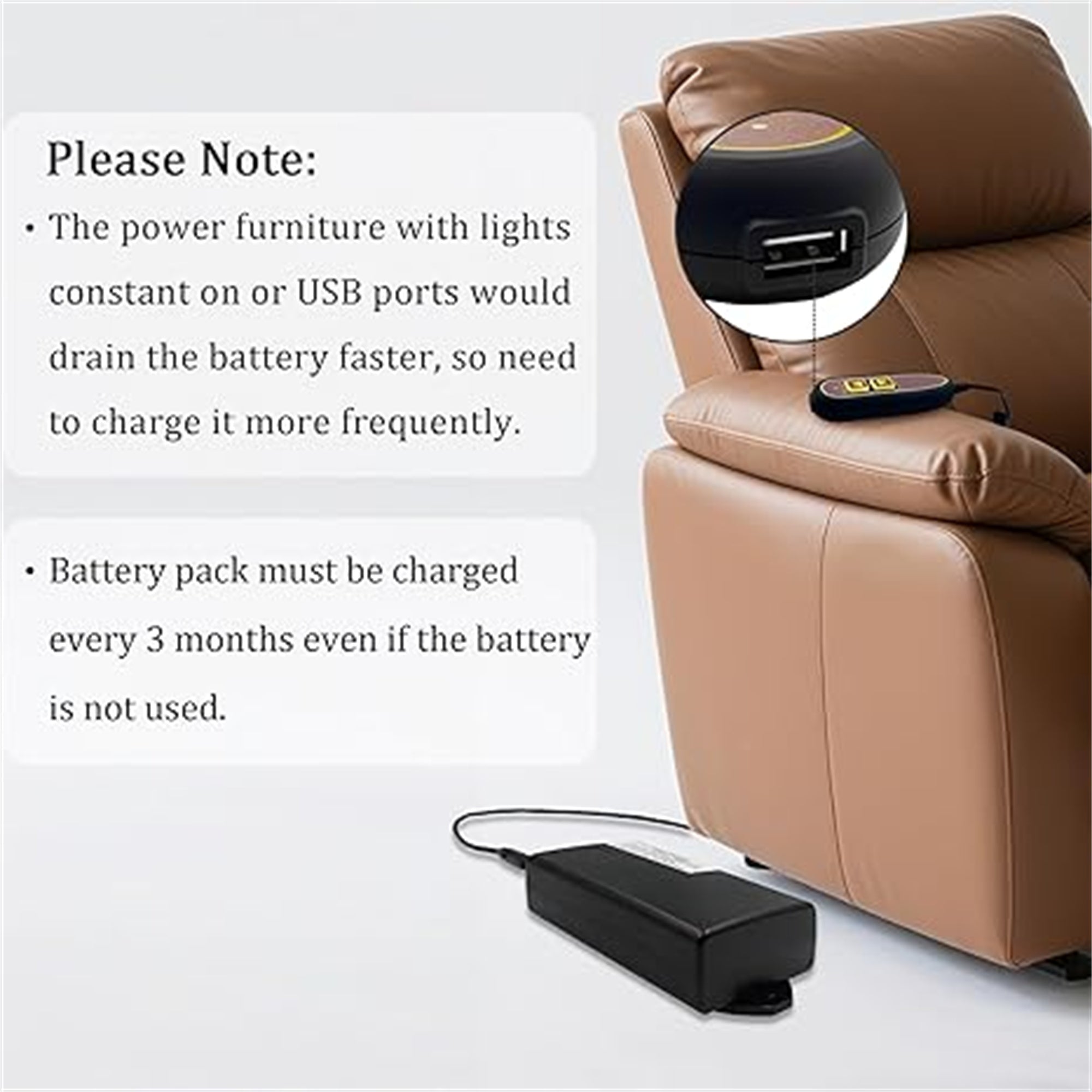 Fruhdi Power Recliner ZBPOWER 4000mAh Wireless Rechargeable Battery Pack Kits with Wall Power Supply and Y Power Cable
