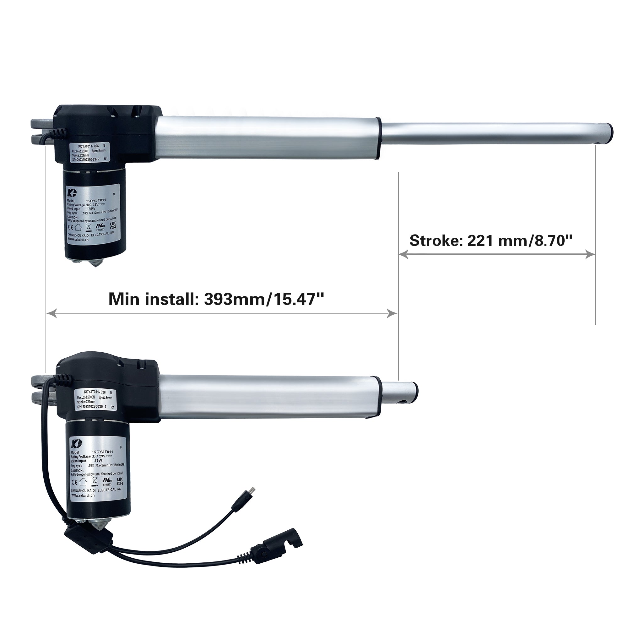 Kaidi Linear Actuator Model KDYJT011B-026 Power Recliner Lift Chairs Motor Replacement