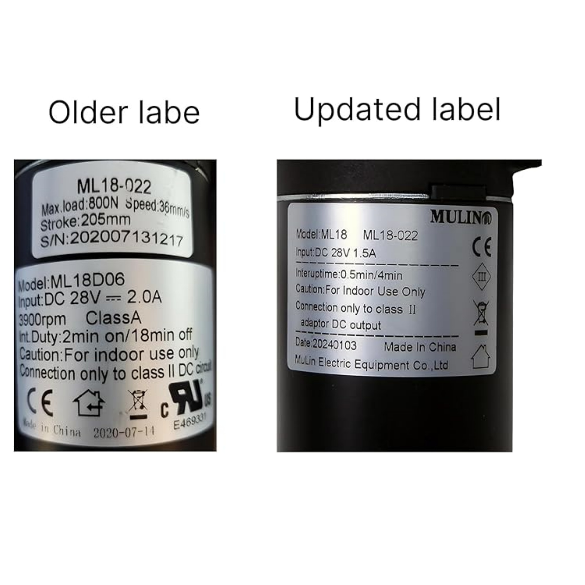 Lift Chair Mulin Motor Actuator Model ML18-022 ML18D06 Replacement Lift Chair Mulin Motor Actuator Model ML18-022 ML18D06 Replacement